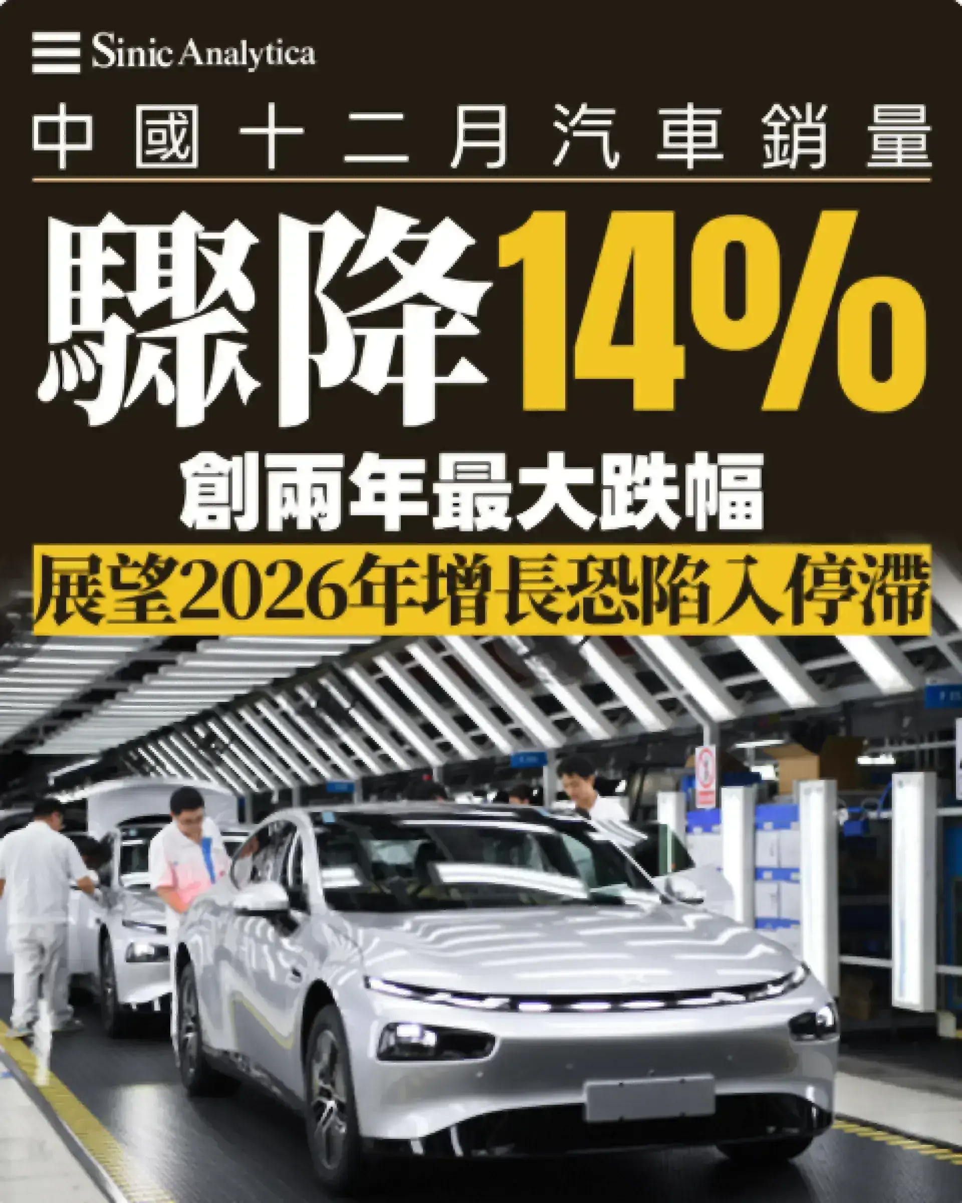 【免費新聞試閱】中國12月汽車銷量驟降14%創兩年最大跌幅 展望2026年增長恐陷入停滯
