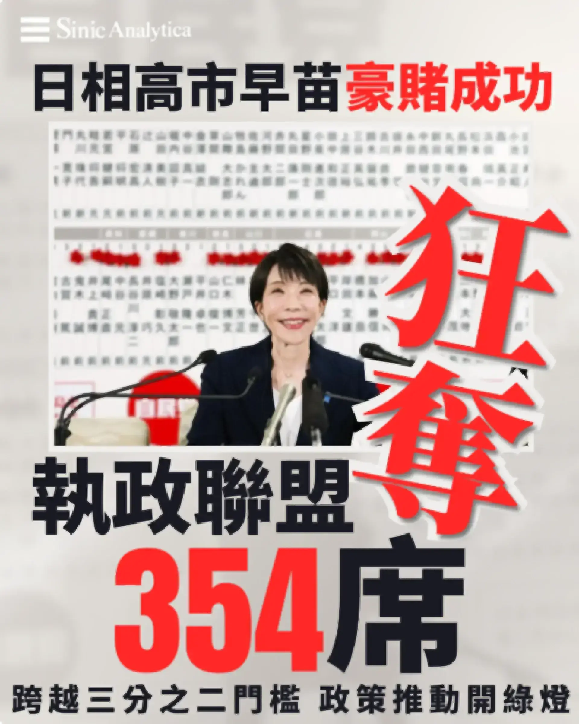 日本大選自民黨壓倒性勝利 高市鞏固對美關係並推動經濟改革