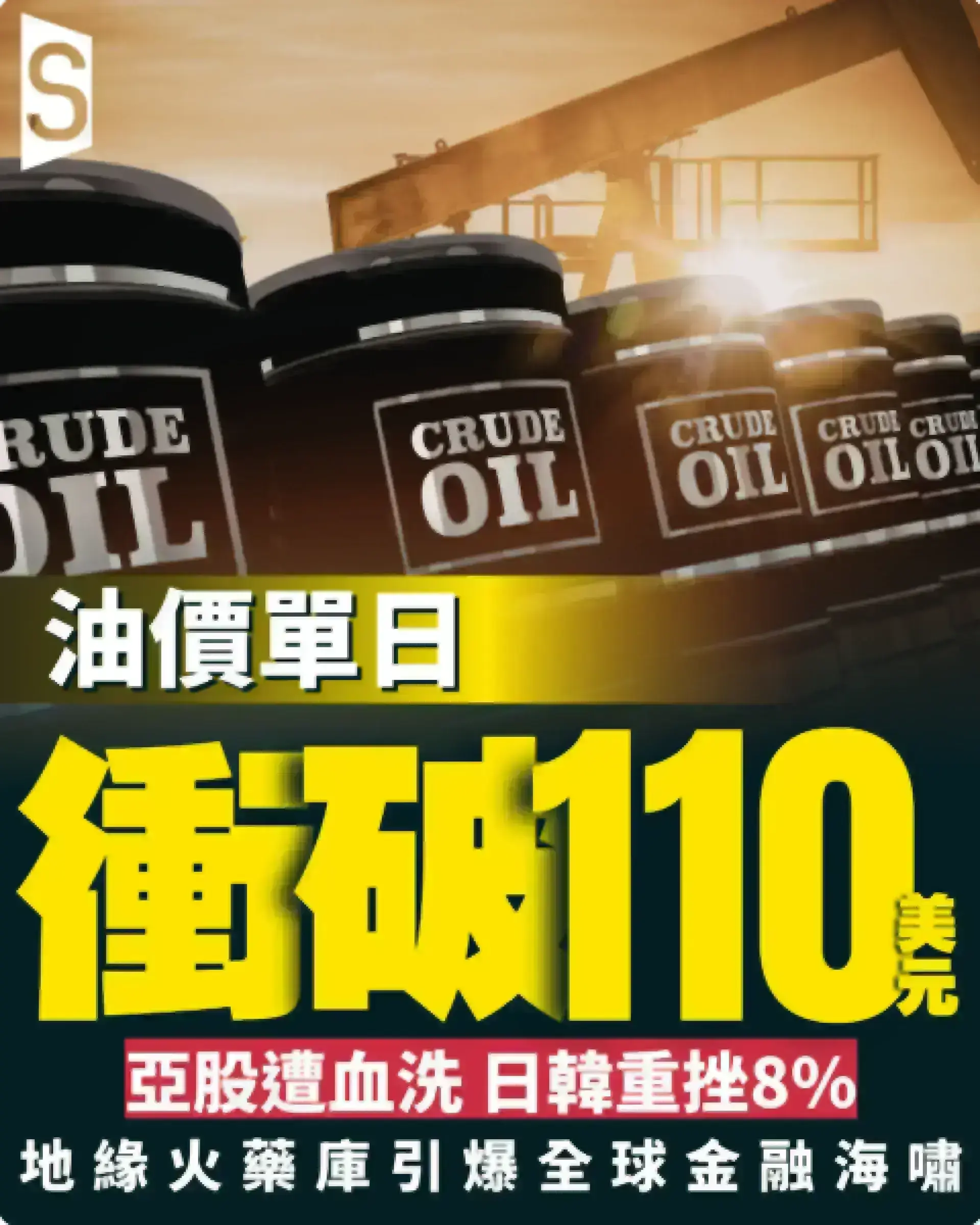 油價一日衝破110美元 觸發亞洲股市崩跌 分析師警告波動持續