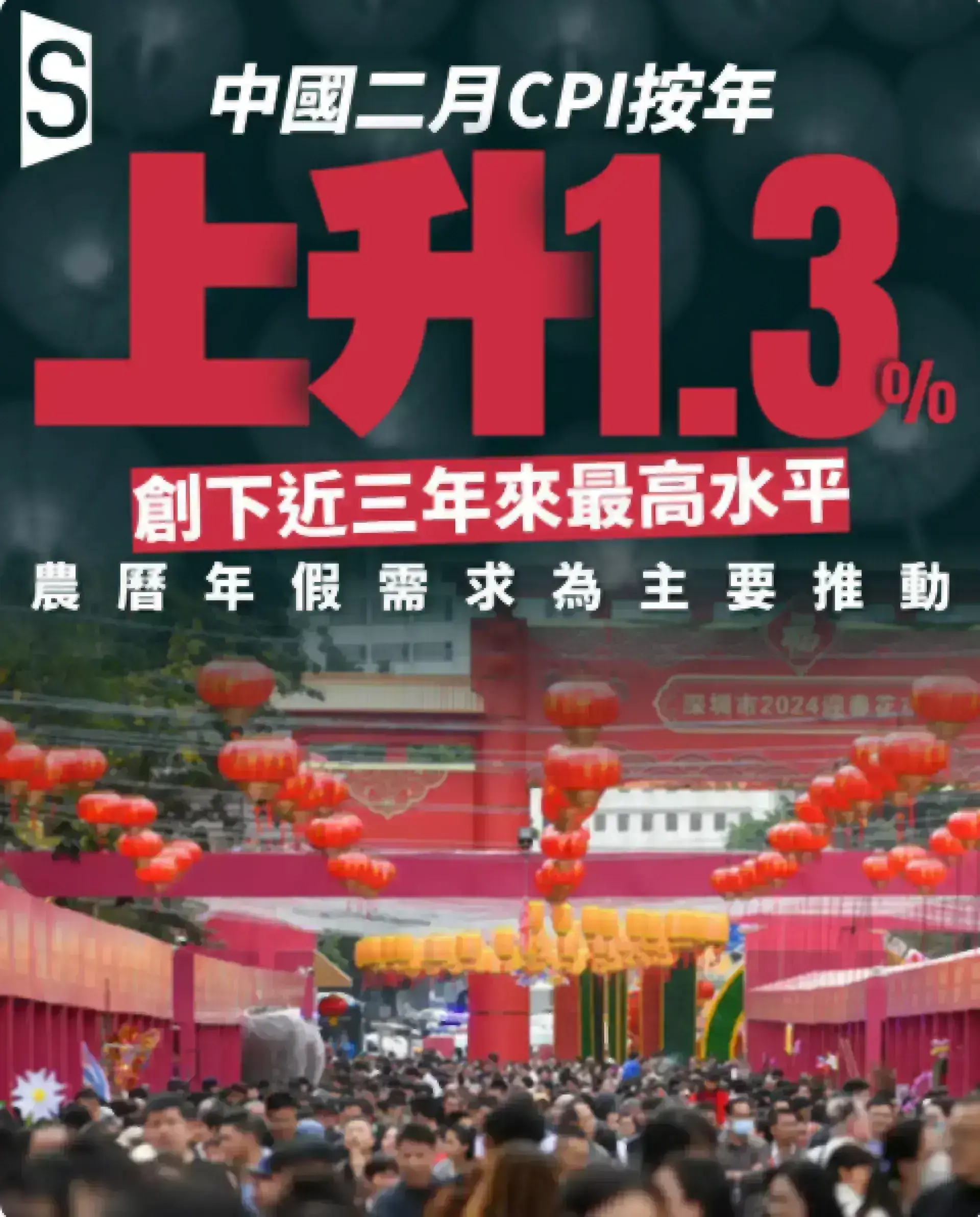 中國2月CPI按年創三年新高 農曆新年效應推動