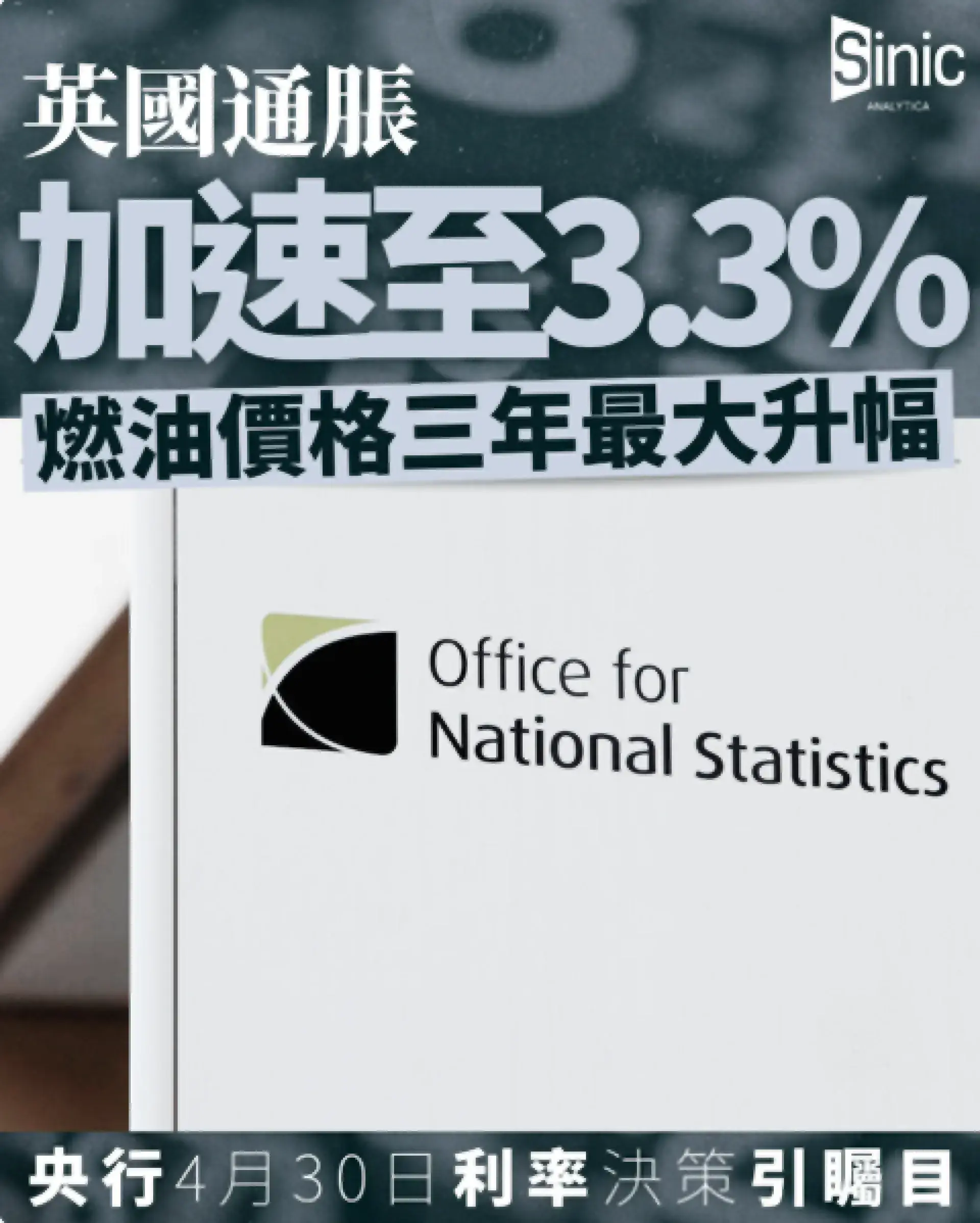 英國通脹加速至3.3% 燃油價格三年最大升幅 央行4月30日利率決策引矚目 