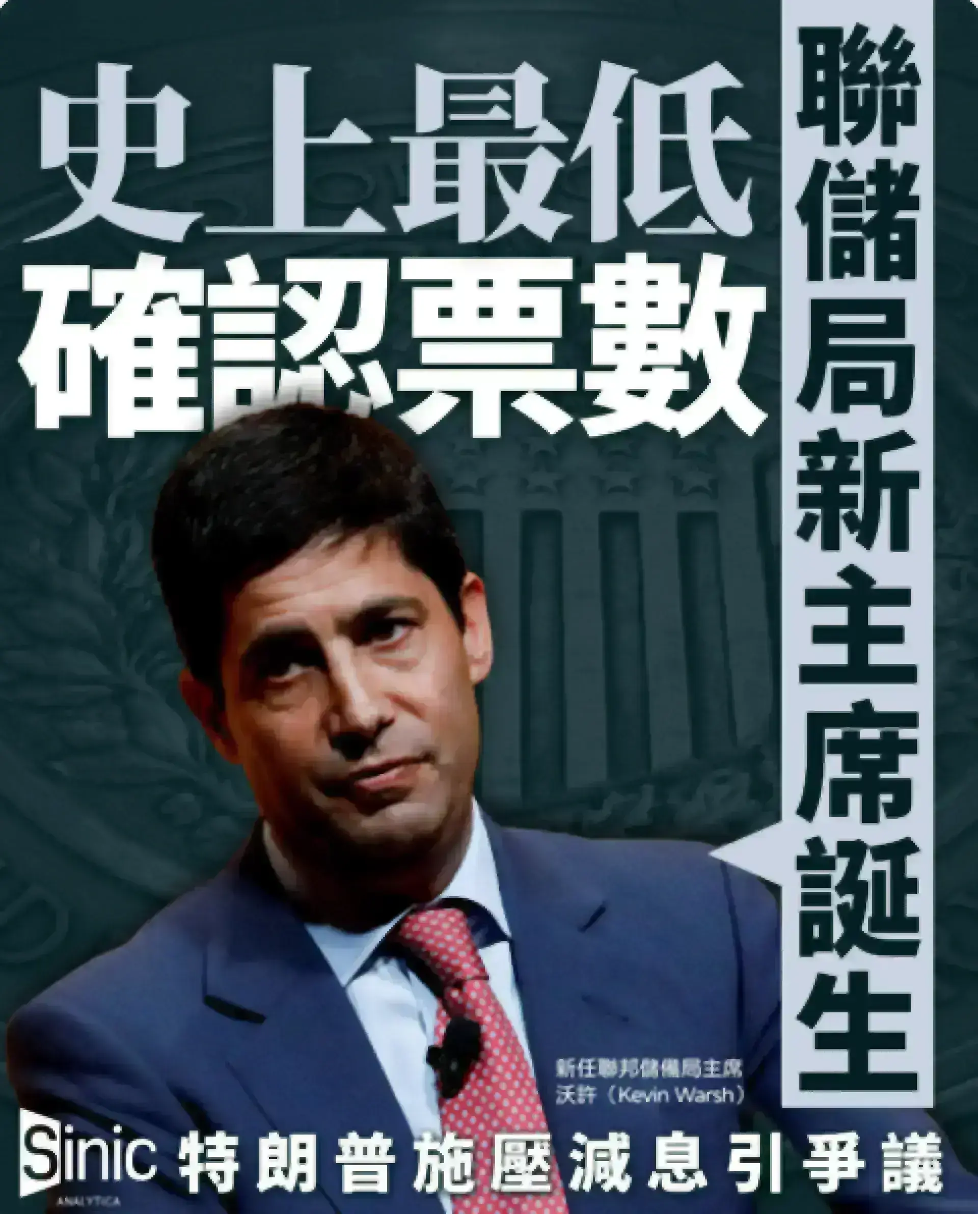 聯儲局新主席誕生 史上最低確認票數 特朗普施壓減息引爭議