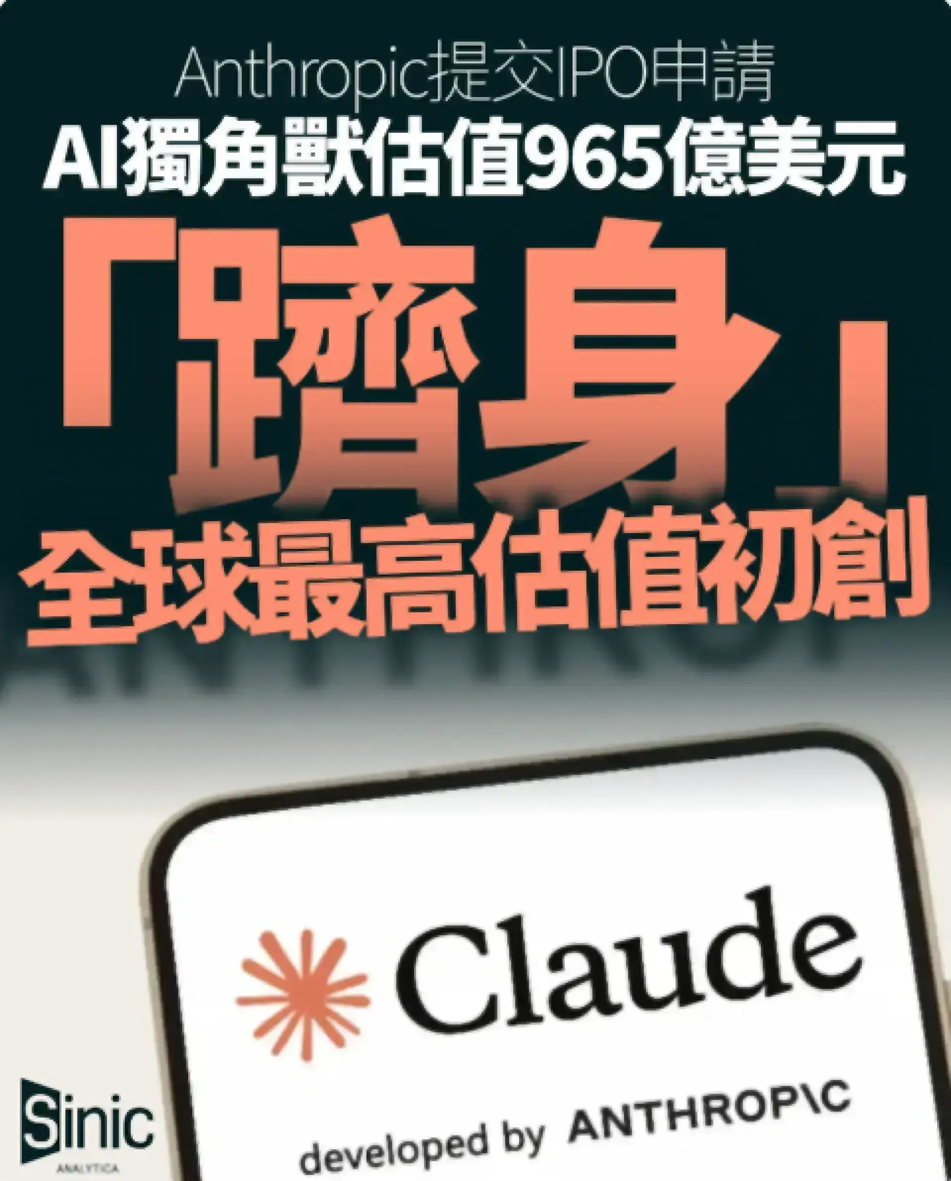 nthropic IPO申請｜AI獨角獸估值965億美元躋身全球最高估值初創企業