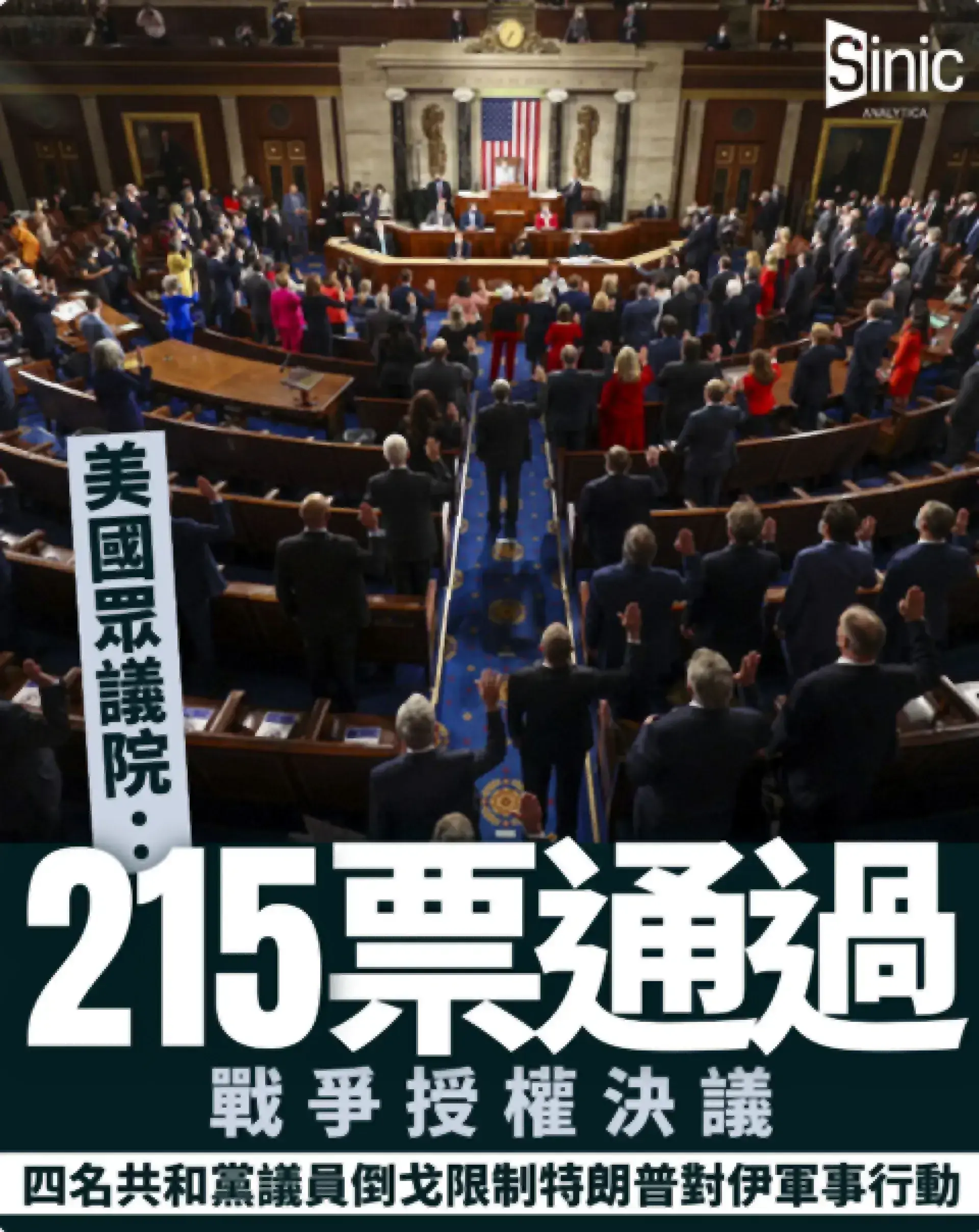 美國眾議院以215票通過戰爭授權決議 四名共和黨議員倒戈限制特朗普對伊軍事行動