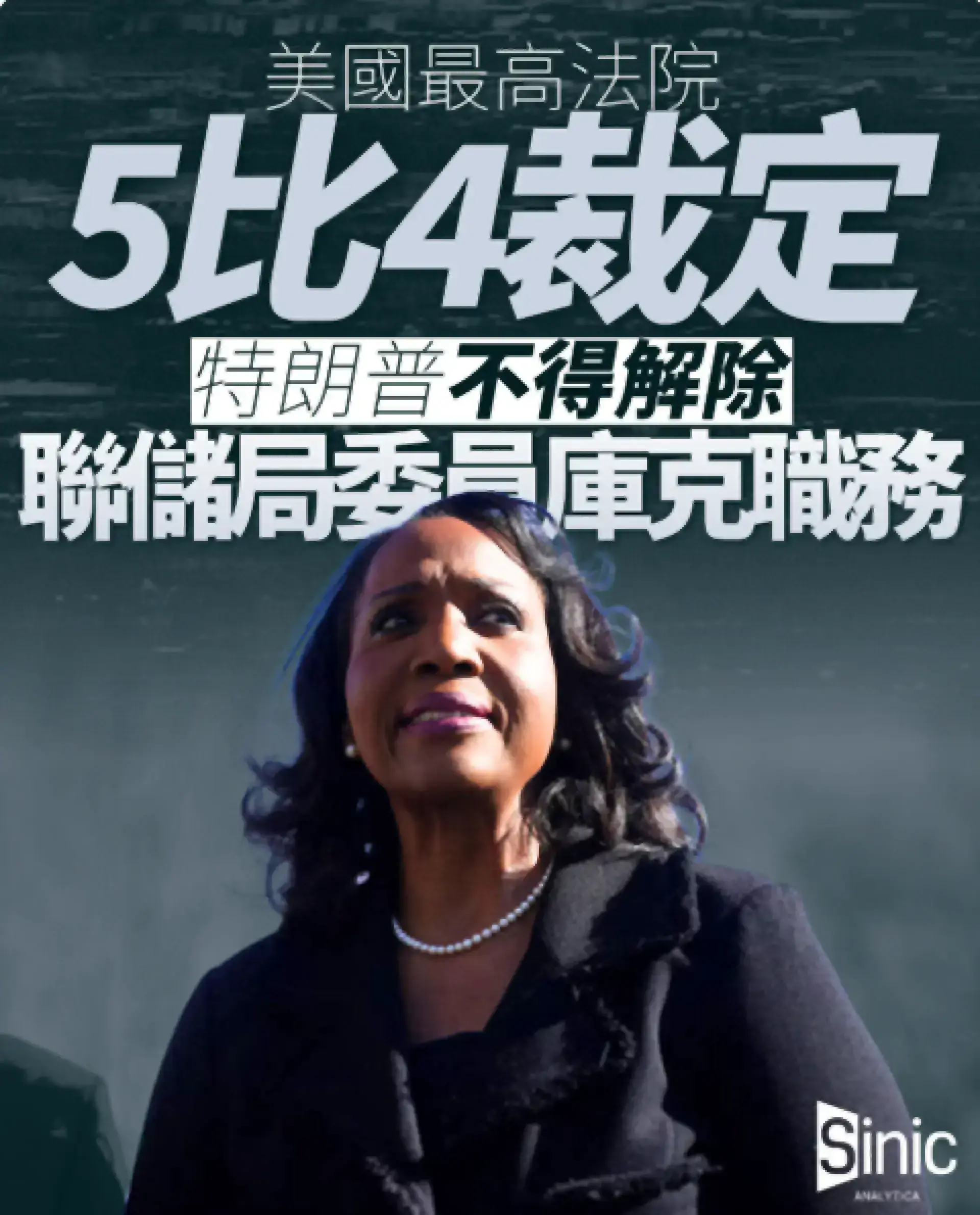 美國最高法院5比4裁定特朗普不得解除聯儲局委員庫克職務