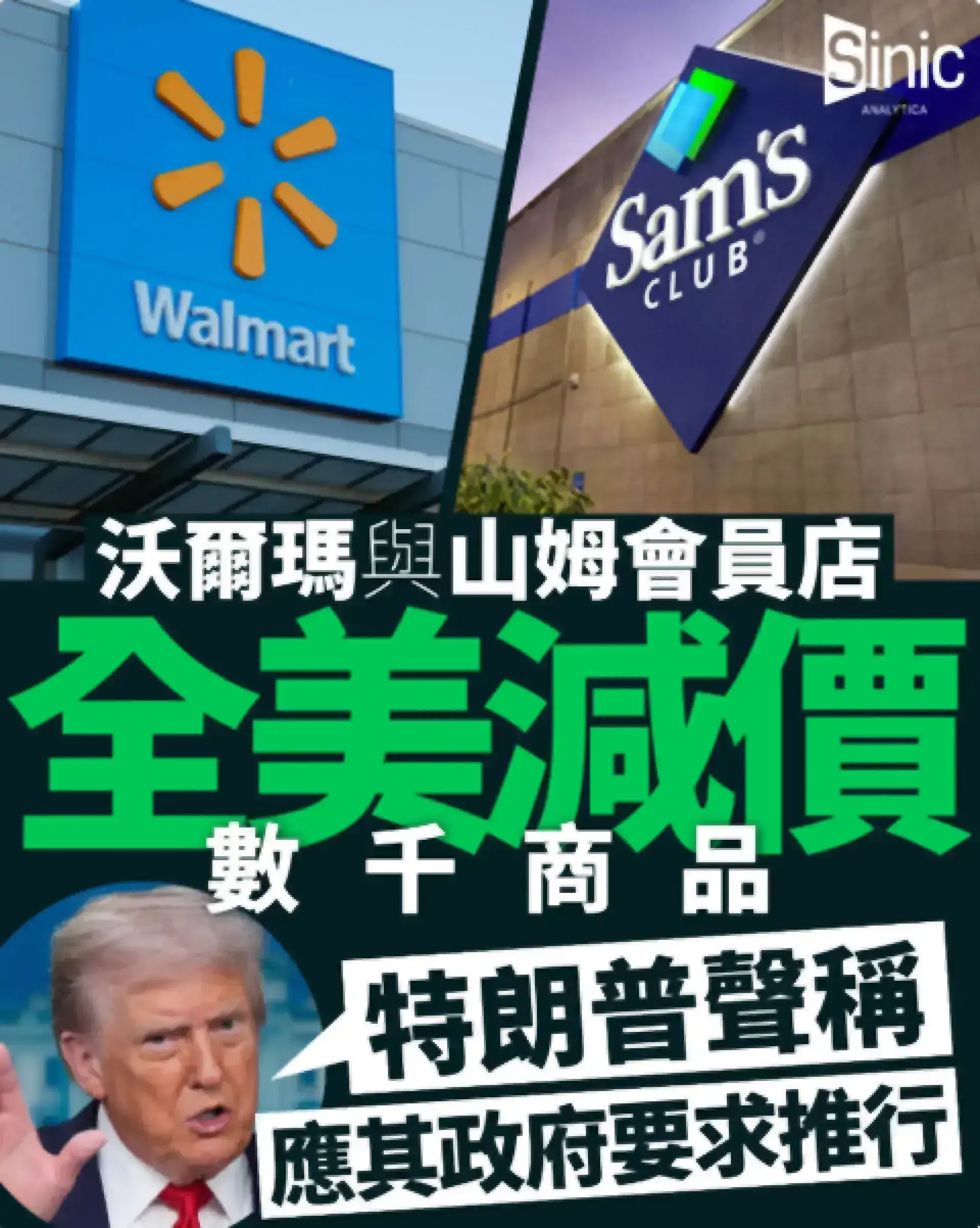沃爾瑪與山姆會員店全美減價數千商品 特朗普聲稱應其政府要求推行