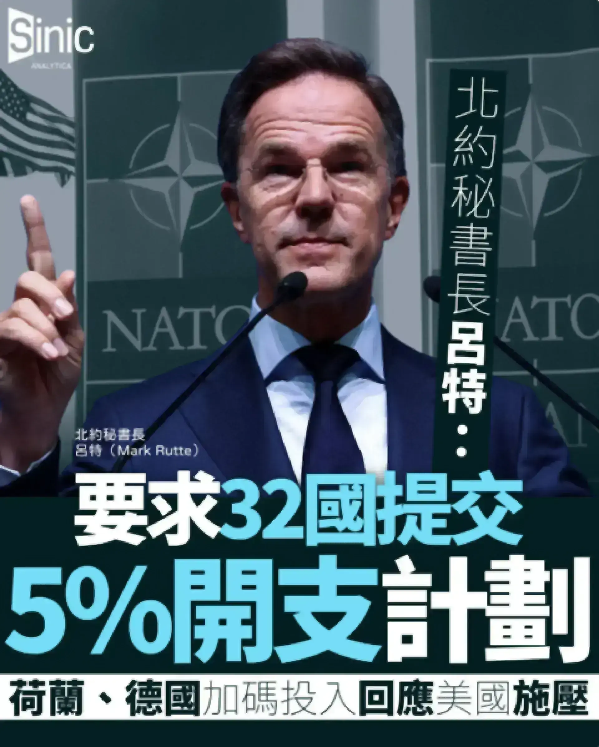 北約秘書長呂特要求32國提交5%開支計劃 荷蘭德國加碼投入回應美國施壓