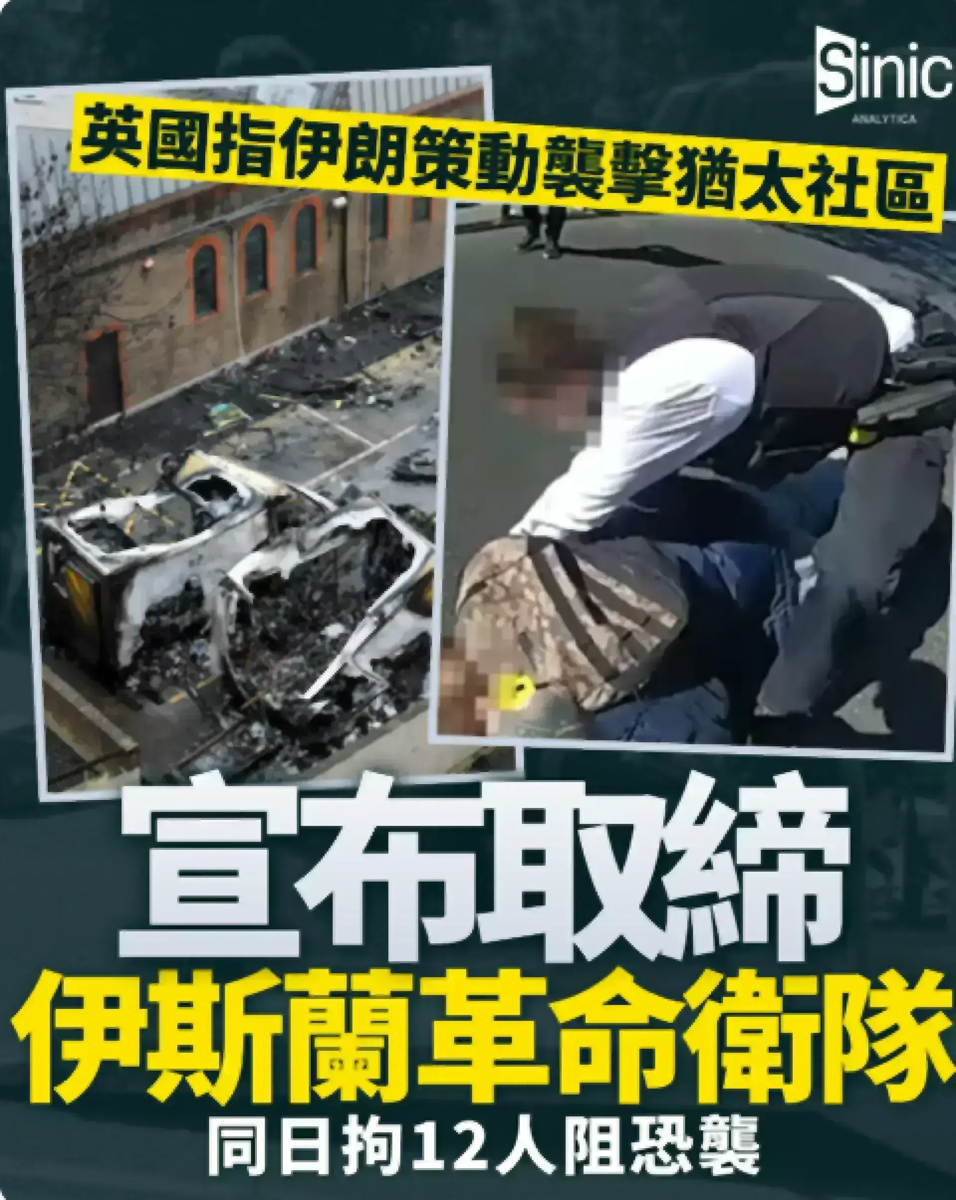 英國指伊朗策動襲擊猶太社區 宣布取締革命衛隊 同日拘12人阻恐襲