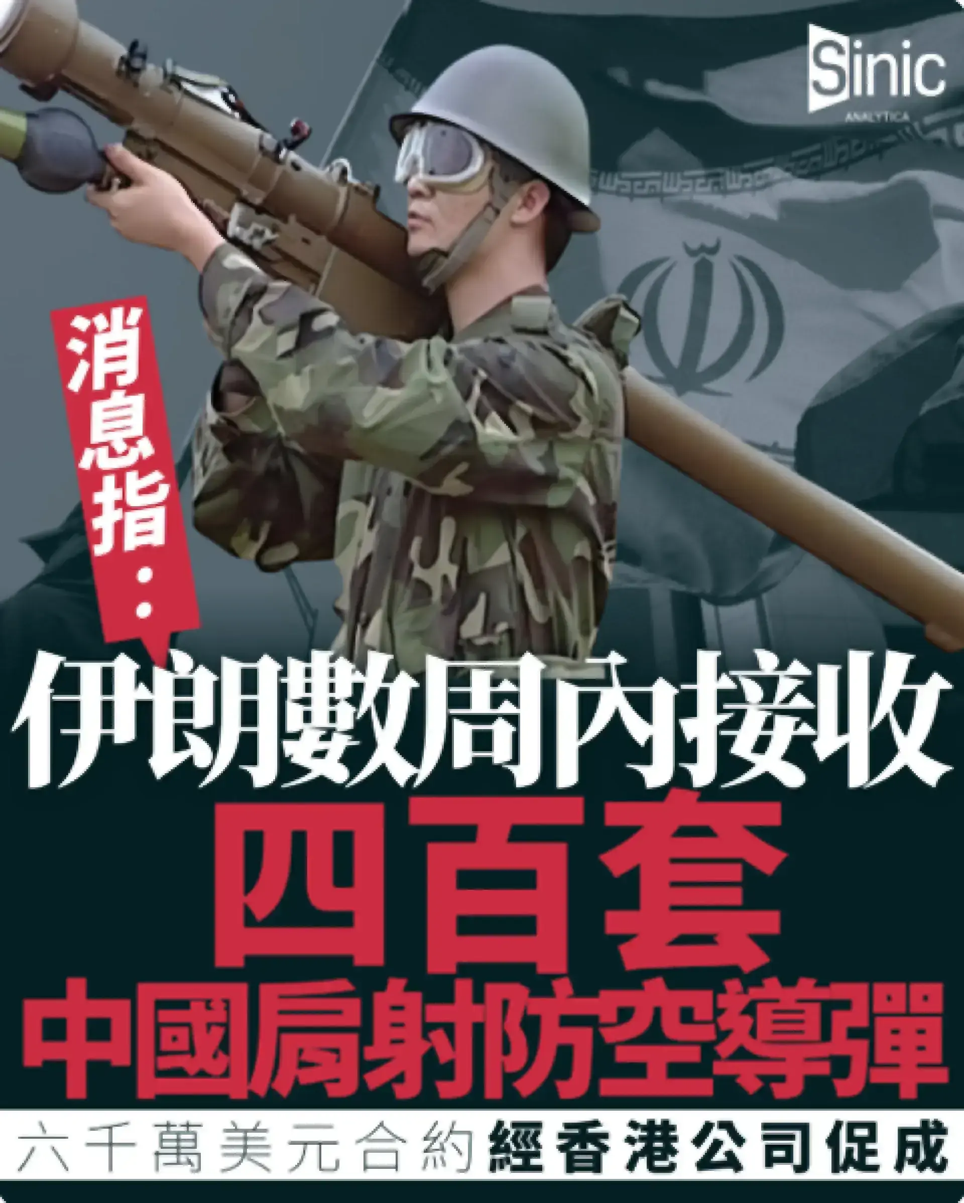 消息指伊朗數周內接收四百套中國肩射防空導彈 六千萬美元合約經香港公司促成